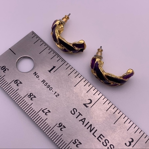 Purple Gold Toned C Hoop Earrings - Picture 9 of 10